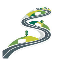 A simple corporate illustration featuring a roadmap. The illustration is set against a white background and includes elements such as a road, trees, and field