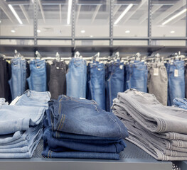 Store hanger with female clothes.  clothes rack