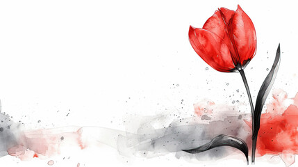 World Parkinson's disease day card with red tulip flower on white background, concept of Parkinson's disease day , 11 april, Alzheimer awareness day, dementia diagnosis, memory loss disorder,