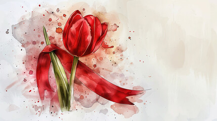 World Parkinson's disease day card with red tulip flower on white background, concept of Parkinson's disease day , 11 april, Alzheimer awareness day, dementia diagnosis, memory loss disorder, 