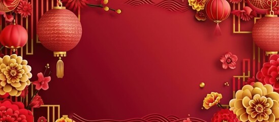 Chinese lanterns and flowers banner