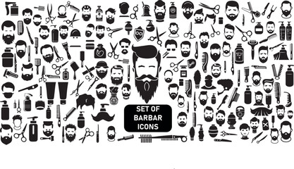 Barber Shop Icon Set, Vector barbershop set. Isolated illustration on a white background,