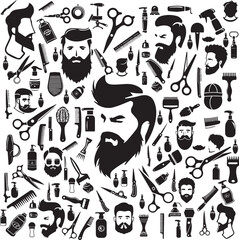 Collection of barbershop equipment's Icons ,Set of barber scissors, razor blades, comb, men's hairstyle, Men Barber shop labels, silhouettes and icon elements vector collection 