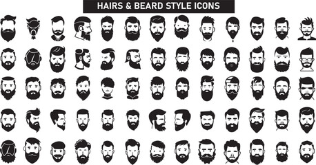 Men's Beard and Hair style Icon set for barber and hair cut logo and men fashion style isolated on white - obrazy, fototapety, plakaty