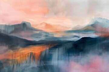 : A fluid, ethereal abstract landscape with soothing pastel hues - obrazy, fototapety, plakaty