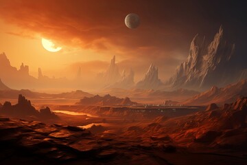 Red Mars planet beautiful. Galaxy universe. Generate Ai