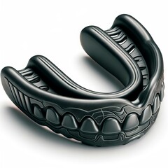 Black sports mouthguard isolated on white background. Protective mouthpiece for athletes. Boxing mouthguard. Concept of sports safety, athletic gear, injury prevention, and contact sports equipment. - obrazy, fototapety, plakaty