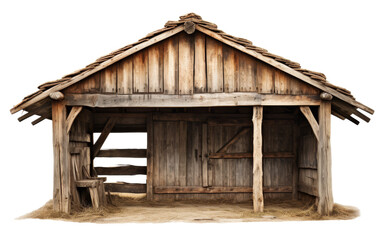 Fototapeta na wymiar A charming wooden hut stands amidst trees, boasting a door and window