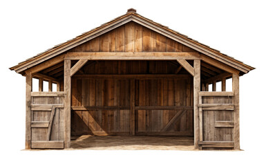 Fototapeta na wymiar Wooden shed with open door revealing mysterious white background