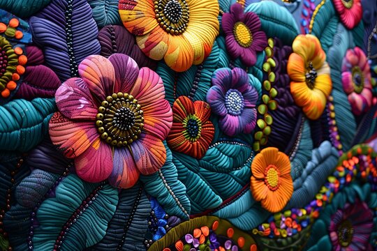 Colorful floral design african fabric. The flowers are arranged in a way that creates a sense of movement and depth