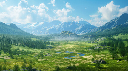 summer afternoon on a mountain meadow, - obrazy, fototapety, plakaty