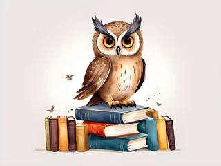 Foto op Canvas watercolor owl with books isolated. © zuleyka123