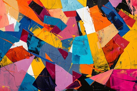 : A vibrant, abstract painting that features a variety of bold colors