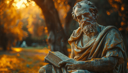 a statue of an ancient Greek philosopher deeply connected to Stoicism and ancient Greek architecture,generative ai