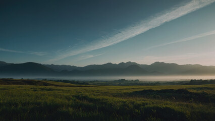 landscape with mountains and fog
