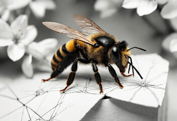 bee on flower, macro shot of bee, bee macro photography