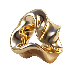 Abstract 3d realistic golden metal shape on transparent or white background
