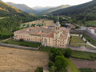 Aerial view of famous Monastery of Yuso in San Millan de la Cogolla, La Rioja, Spain. High quality photo