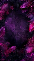 Purple feathers create a mesmerizing pattern in the air. Generative AI