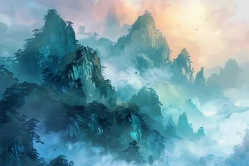 Zelfklevend Fotobehang abstract Chinese landscape - raster illustration © crescent