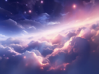 Serene Space Clouds Soften the Galaxy. AI Generation.
