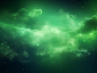 Green space clouds in the cosmos. AI Generation.