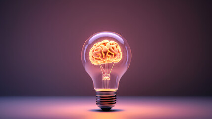 Brain inside light bulb, creative idea concept
