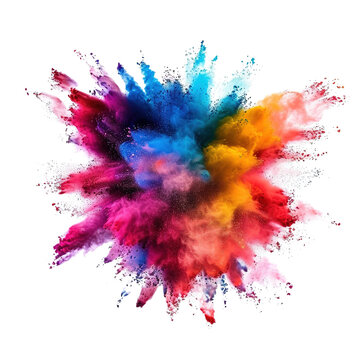 Color powder exploding against on transparent or white background