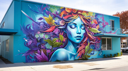 Lose yourself in the whimsical world of a vibrant street art mural that transports you to another dimension.