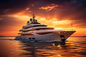 Spectacular Yacht sea sunset. Sea trip life. Generate Ai
