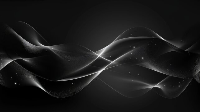  An abstract image with a black and white background featuring wavy lines and stars in the center, surrounded by a black border with white lines and stars