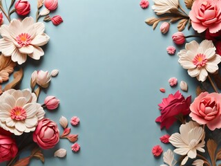 Beautiful flowers on color background, top view. Space for text - 771757540