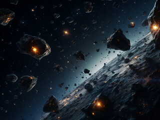Glimpsing cosmic asteroids in the galaxy. AI Generation. - obrazy, fototapety, plakaty