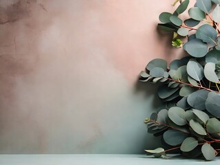 Eucalyptus branches on pastel background with empty copy space for text - 771758526
