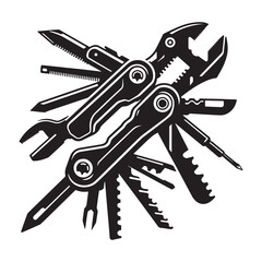 Vintage Tool Silhouette, Classic Black and White Toolscape, Black and White Toolscape, versatile multitool silhouettes, versatile multitool silhouettes PNG