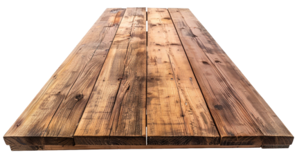 Perspective view of wood or wooden table top on transparent or white background