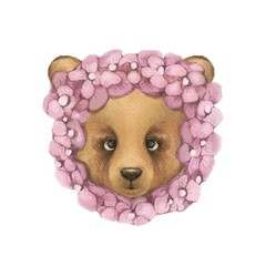 watercolor illustration Teddy Bear head face in flowers