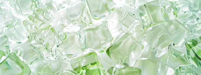 light green liquid and ice cubes, shiny light reflections,generative ai