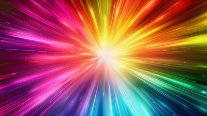 Flash rainbow abstract colorful background design. Multi-colored stripes and lines in perspective and converging into a point. Explosive light speed rays effect. Flash of bright light. Digital art. 