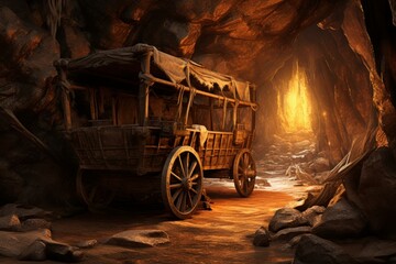 Industrial Mining cart. Coal train wagon. Generate Ai