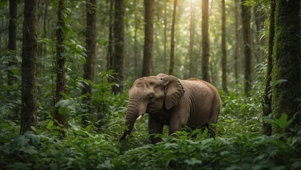 Keuken spatwand met foto elephant in the woods, elephant in the forest © Laiba