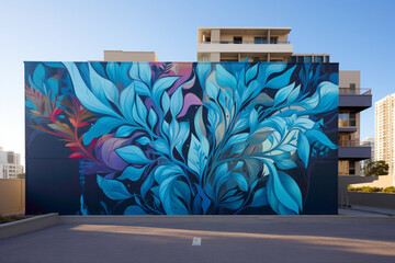 Experience the energy and creativity radiating from a vibrant street art mural on a city wall.