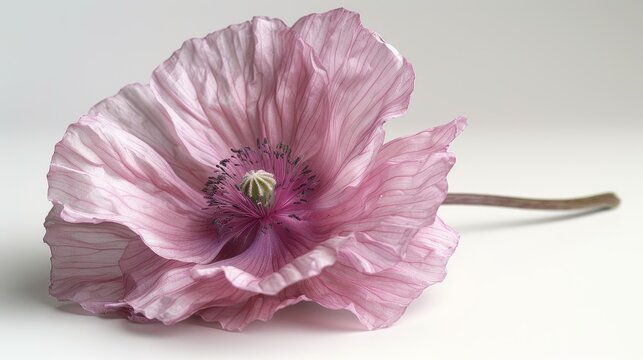 A high-resolution photo of a pink flower against a pure white backdrop, with sharp focus on the flower's intricate details
