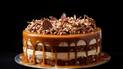 Salted caramel cake with a pretzel toffee crunch topping. - Powered by Adobe