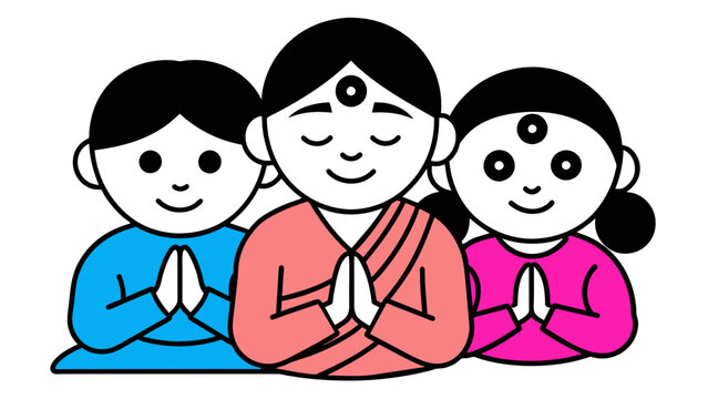 recommend clip art: Divine Moments Hindu Family Praying  Simple Flat Vector Illustration