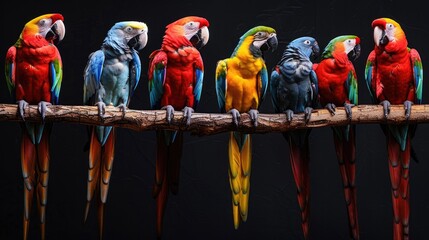 Obraz premium Parrots set collection. Isolated on black background . Generative AI