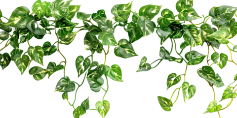 Plant bush with hanging vines of green variegated on transparent or white background