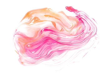 Pink and peach swirled watercolor paint stain on white background.