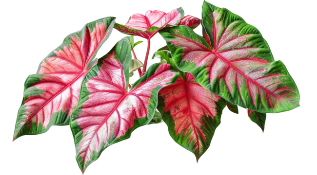 Red Caladium leaves pattern or elephant ear on transparent or white background