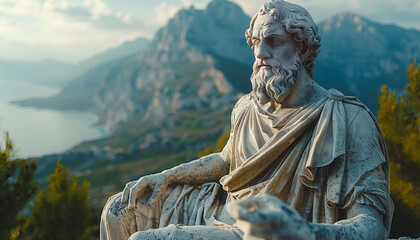 a statue of an ancient Greek philosopher deeply connected to Stoicism and ancient Greek architecture,generative ai - obrazy, fototapety, plakaty
